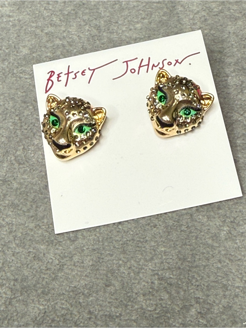 NEW Betsey Johnson Leopard Gold Crystal Panther earrings - Picture 3 of 4